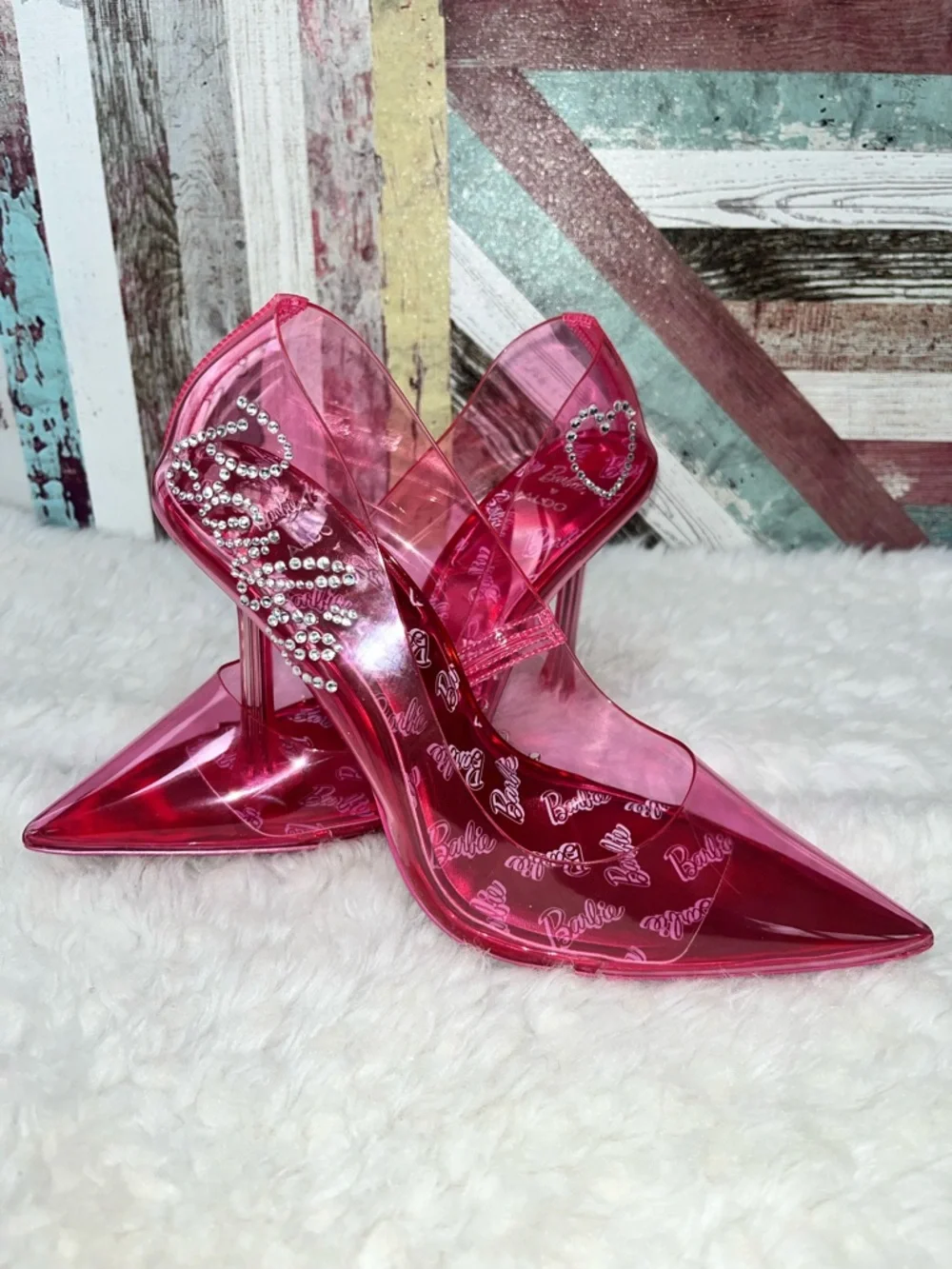 Barbie X Aldo Fuchsia Pink Heels Shoes Mattel Rhinestones NWOB Princess Prom 6.5